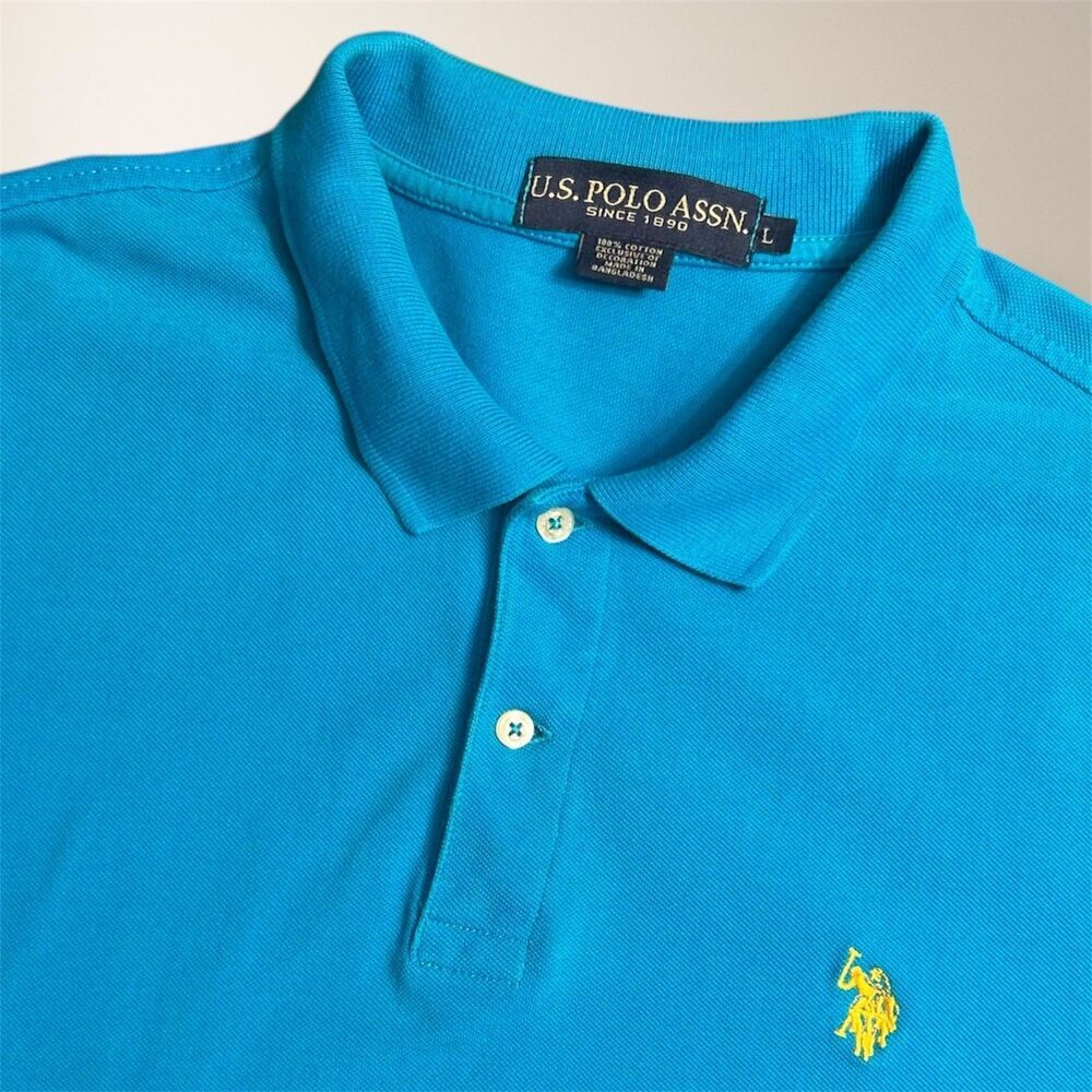 U.S. Polo Assn. Aqua‎ Blue Cotton Short Sleeves Polo Shirt Classic Fit Men's L